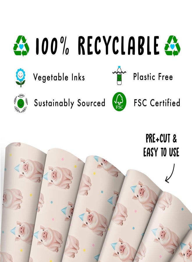 CENTRAL 23 Farm Animal Wrapping Paper - Pig - Birthday Piggy - 6 Sheets Of Gift Wrap - Pink Wrapping Paper For Women Girls Kids - Comes With Stickers - Image 3